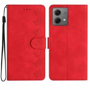 For Motorola Moto G84 5G Seven Butterflies Embossed Leather Phone Case(Red)