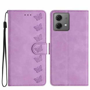 For Motorola Moto G84 5G Seven Butterflies Embossed Leather Phone Case(Purple)