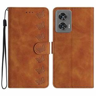 For Motorola Edge 50 Fusion Seven Butterflies Embossed Leather Phone Case(Brown)