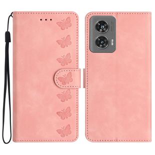 For Motorola Edge 50 Fusion Seven Butterflies Embossed Leather Phone Case(Pink)