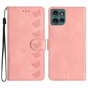 For Motorola Edge 50 5G Seven Butterflies Embossed Leather Phone Case(Pink)