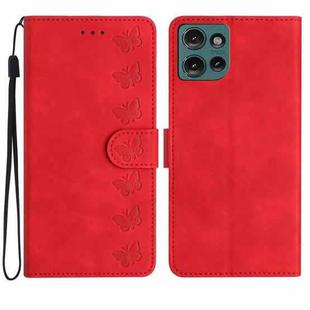 For Motorola Edge 50 5G Seven Butterflies Embossed Leather Phone Case(Red)