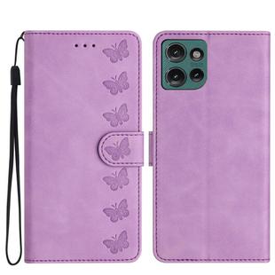 For Motorola Edge 50 5G Seven Butterflies Embossed Leather Phone Case(Purple)