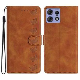 For Motorola Edge 50 Pro Seven Butterflies Embossed Leather Phone Case(Brown)