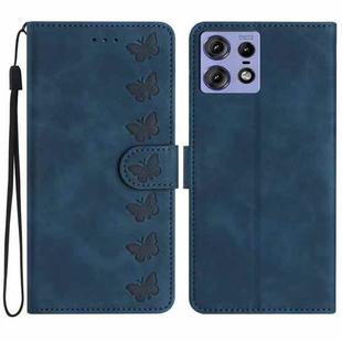 For Motorola Edge 50 Pro Seven Butterflies Embossed Leather Phone Case(Blue)