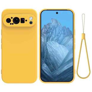 For Google Pixel 9 Pro XL Pure Color Liquid Silicone Shockproof Phone Case(Yellow)