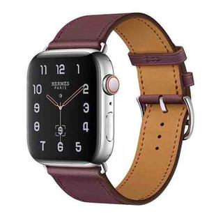 For Apple Watch Series 7 41mm / 6 & SE & 5 & 4 40mm / 3 & 2 & 1 38mm Leather  Watch Band(Purplish Red)