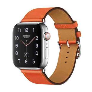 For Apple Watch Series 7 45mm / 6 & SE & 5 & 4 44mm / 3 & 2 & 1 42mm Leather  Watch Band(Orange)