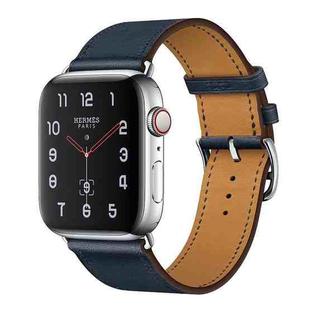 For Apple Watch Series 7 45mm / 6 & SE & 5 & 4 44mm / 3 & 2 & 1 42mm Leather  Watch Band(Dark Blue)