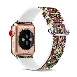 For Apple Watch Series 7 41mm / 6 & SE & 5 & 4 40mm / 3 & 2 & 1 38mm Floral Leather Watchband(F12)