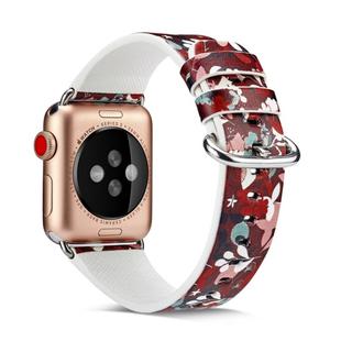 For Apple Watch Series 7 45mm / 6 & SE & 5 & 4 44mm / 3 & 2 & 1 42mm Floral Leather Watchband(F1)