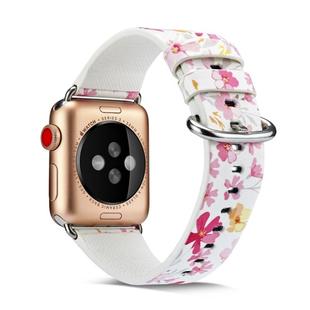 For Apple Watch Series 7 45mm / 6 & SE & 5 & 4 44mm / 3 & 2 & 1 42mm Floral Leather Watchband(F4)