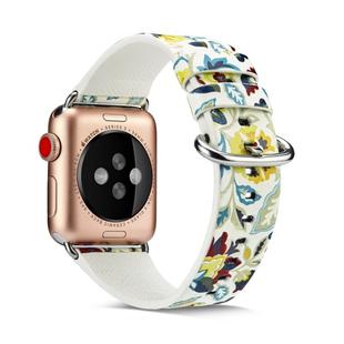 For Apple Watch Series 7 45mm / 6 & SE & 5 & 4 44mm / 3 & 2 & 1 42mm Floral Leather Watchband(F11)