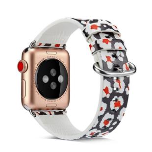 For Apple Watch Series 7 45mm / 6 & SE & 5 & 4 44mm / 3 & 2 & 1 42mm Floral Leather Watchband(F14)