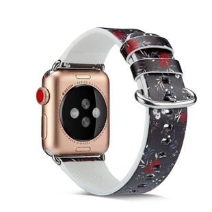 For Apple Watch Series 7 45mm / 6 & SE & 5 & 4 44mm / 3 & 2 & 1 42mm Floral Leather Watchband(F16)