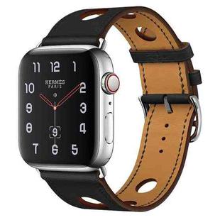 For Apple Watch Series 7 45mm / 6 & SE & 5 & 4 44mm / 3 & 2 & 1 42mm Leather Three Holes Watch Band(Black)