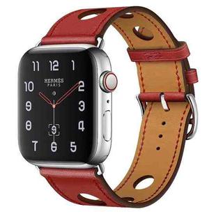 For Apple Watch Series 7 45mm / 6 & SE & 5 & 4 44mm / 3 & 2 & 1 42mm Leather Three Holes Watch Band(Red)