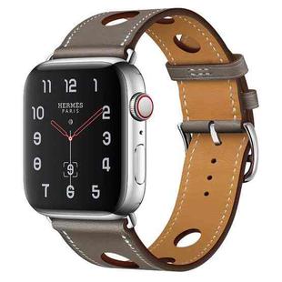For Apple Watch Series 7 45mm / 6 & SE & 5 & 4 44mm / 3 & 2 & 1 42mm Leather Three Holes Watch Band(Grey)