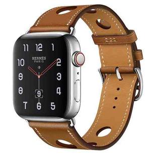 For Apple Watch Series 7 45mm / 6 & SE & 5 & 4 44mm / 3 & 2 & 1 42mm Leather Three Holes Watch Band(Brown)