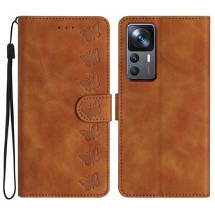 For Xiaomi 12T / 12T Pro Seven Butterflies Embossed Leather Phone Case(Brown)