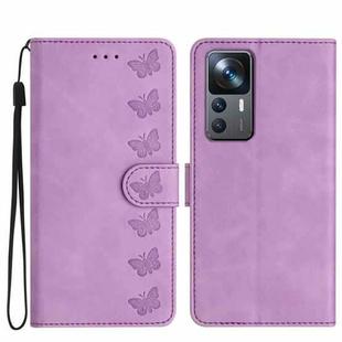 For Xiaomi 12T / 12T Pro Seven Butterflies Embossed Leather Phone Case(Purple)