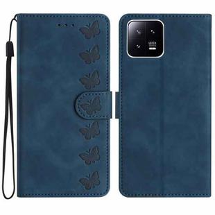 For Xiaomi 13 Seven Butterflies Embossed Leather Phone Case(Blue)