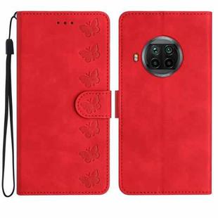 For Xiaomi Mi 10T Lite Seven Butterflies Embossed Leather Phone Case(Red)