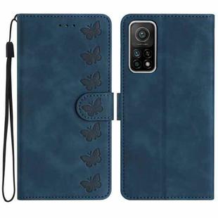 For Xiaomi Mi 10T / 10T Pro Seven Butterflies Embossed Leather Phone Case(Blue)