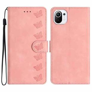 For Xiaomi Mi 11 Lite Seven Butterflies Embossed Leather Phone Case(Pink)