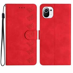 For Xiaomi Mi 11 Lite Seven Butterflies Embossed Leather Phone Case(Red)