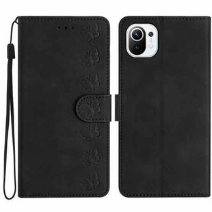 For Xiaomi Mi 11 Lite Seven Butterflies Embossed Leather Phone Case(Black)