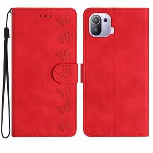 For Xiaomi Mi 11 Pro Seven Butterflies Embossed Leather Phone Case(Red)