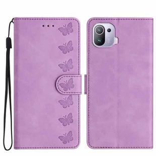For Xiaomi Mi 11 Pro Seven Butterflies Embossed Leather Phone Case(Purple)