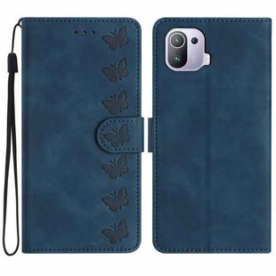 For Xiaomi Mi 11 Pro Seven Butterflies Embossed Leather Phone Case(Blue)