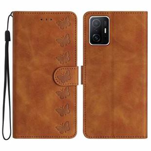 For Xiaomi 11T / 11T Pro Seven Butterflies Embossed Leather Phone Case(Brown)