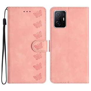 For Xiaomi 11T / 11T Pro Seven Butterflies Embossed Leather Phone Case(Pink)