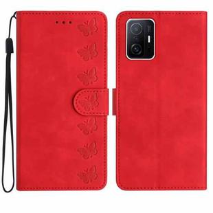 For Xiaomi 11T / 11T Pro Seven Butterflies Embossed Leather Phone Case(Red)