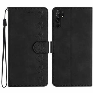 For Xiaomi Redmi 9 Seven Butterflies Embossed Leather Phone Case(Black)