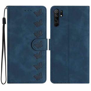 For Xiaomi Redmi 9 Seven Butterflies Embossed Leather Phone Case(Blue)