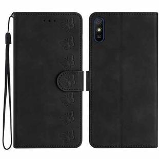 For Xiaomi Redmi 9A Seven Butterflies Embossed Leather Phone Case(Black)