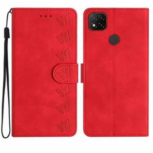 For Xiaomi Redmi 9C Seven Butterflies Embossed Leather Phone Case(Red)