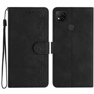 For Xiaomi Redmi 9C Seven Butterflies Embossed Leather Phone Case(Black)