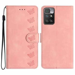 For Xiaomi Redmi 10 Seven Butterflies Embossed Leather Phone Case(Pink)