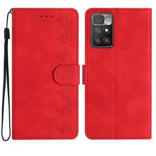 For Xiaomi Redmi 10 Seven Butterflies Embossed Leather Phone Case(Red)