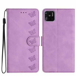 For Xiaomi Redmi 10C Seven Butterflies Embossed Leather Phone Case(Purple)