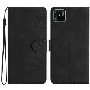 For Xiaomi Redmi 10C Seven Butterflies Embossed Leather Phone Case(Black)