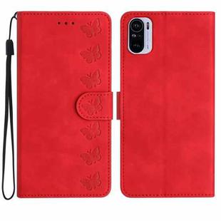 For Xiaomi Redmi K40 Seven Butterflies Embossed Leather Phone Case(Red)