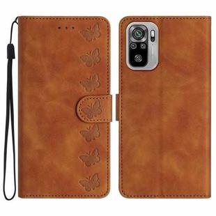 For Xiaomi Redmi Note 10 4G Seven Butterflies Embossed Leather Phone Case(Brown)
