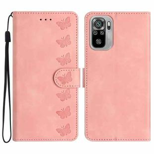 For Xiaomi Redmi Note 10 4G Seven Butterflies Embossed Leather Phone Case(Pink)