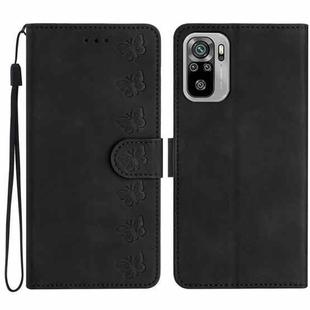 For Xiaomi Redmi Note 10 4G Seven Butterflies Embossed Leather Phone Case(Black)